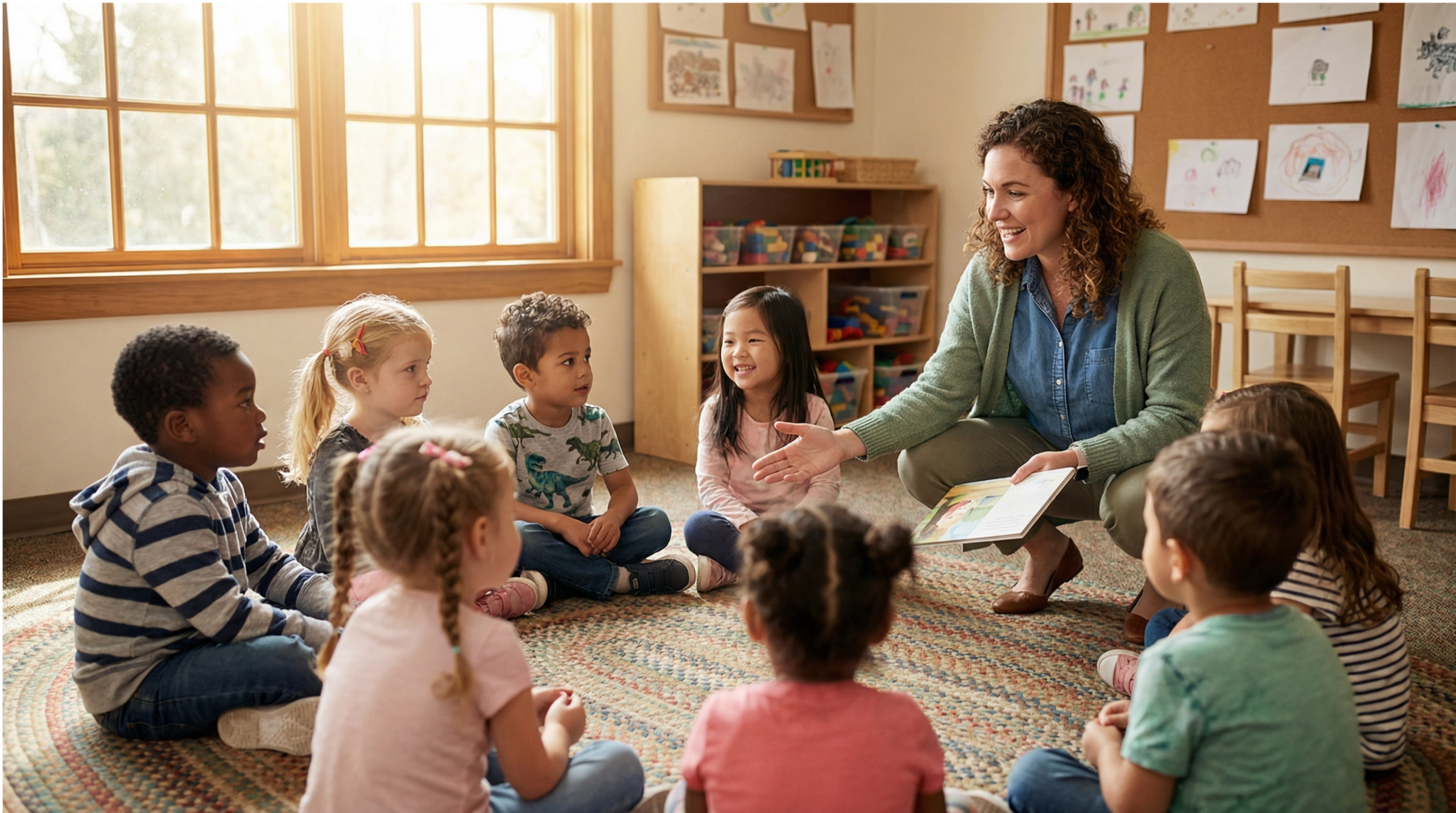 Atelier de lecture enfants à l'école en maternelle