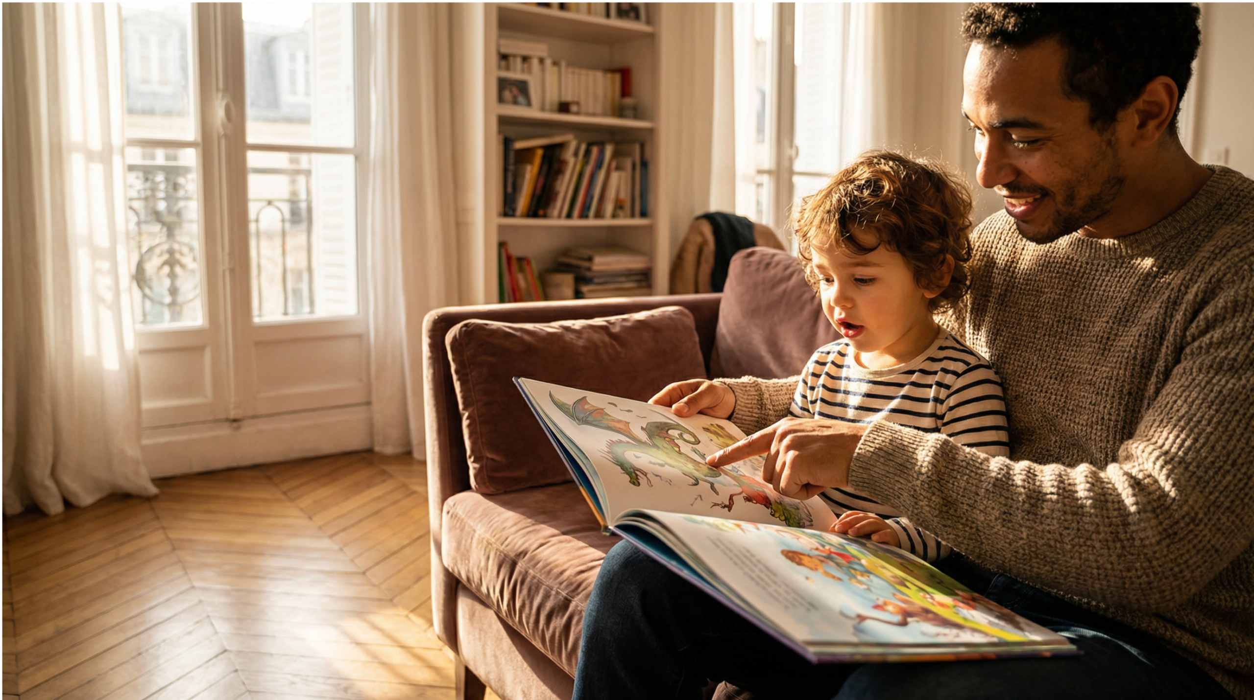 Moment de lecture parent et enfant livre bilingue